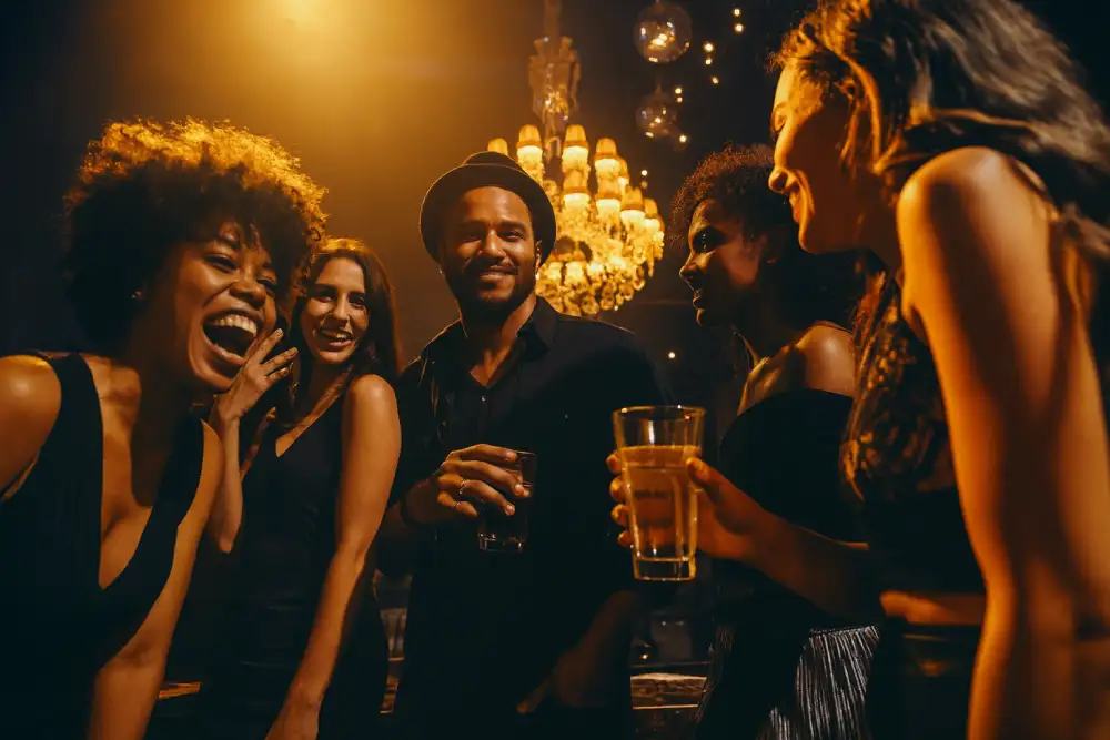 Group of friends enjoying a party together with drinks